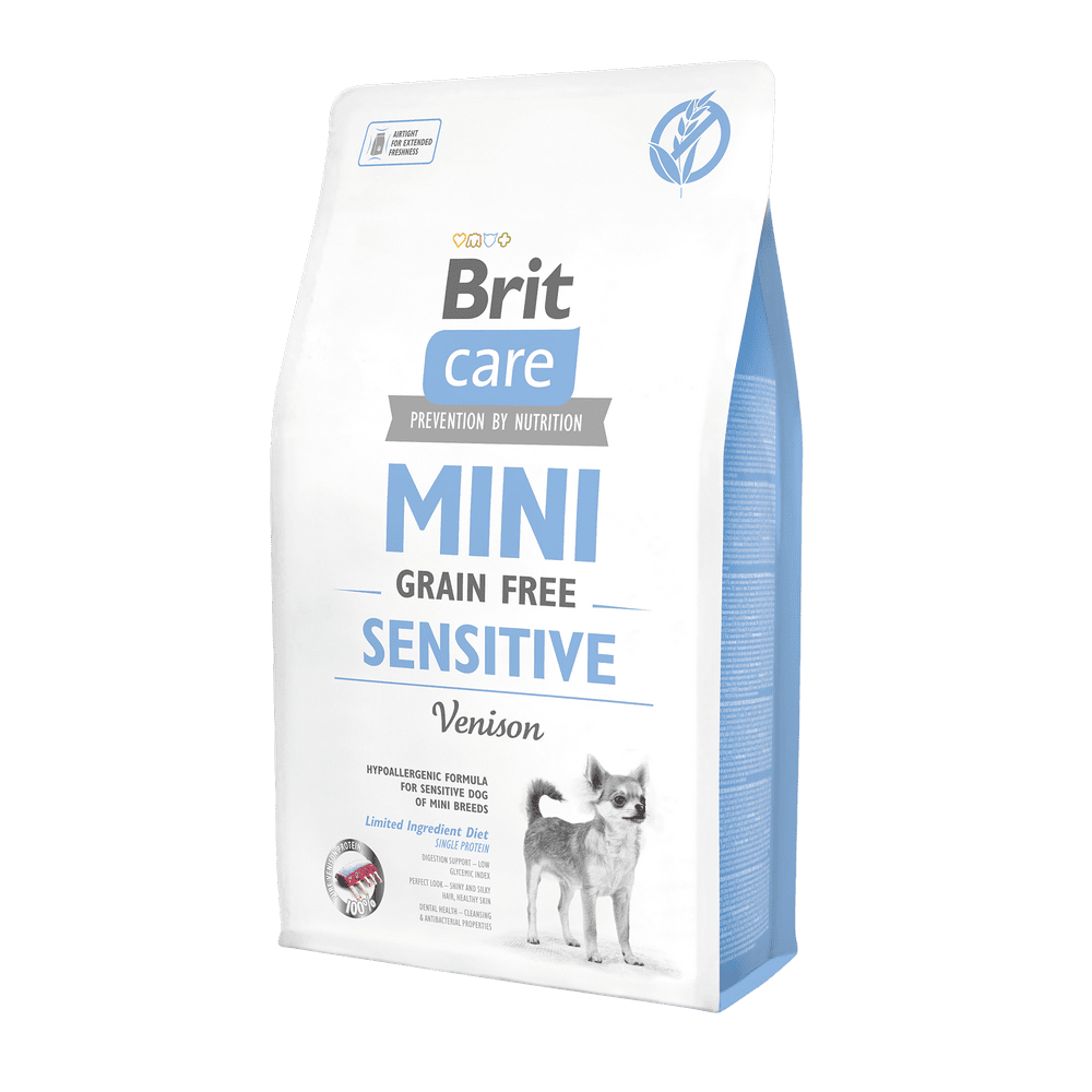 4b145a5259e66a7d8c5aefdb5d62172b Brit Care Mini Sensitive begrūdis sausas ėdalas jautriems mažų veislių šunims su elniena, 2 kg - Image 1